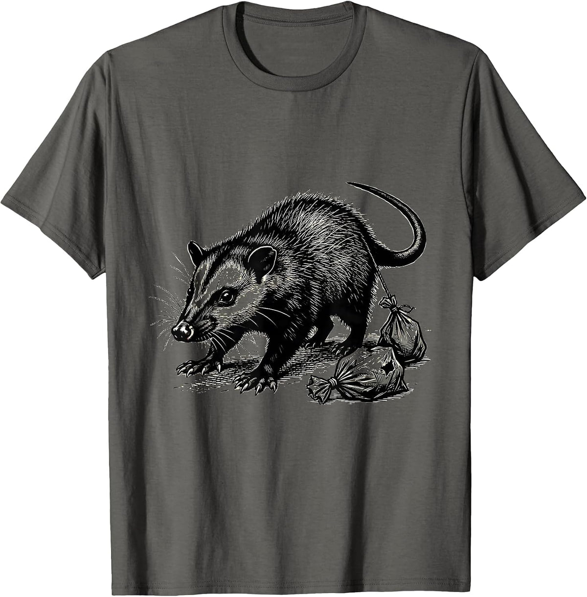 Ragged Opossum Hauling Trash Funny Animal Meme Lover T-Shirt - Asphalt Grey