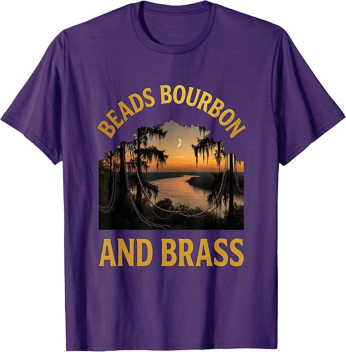 Beads Bourbon and Brass Mardi Gras Design T-Shirt - Purple