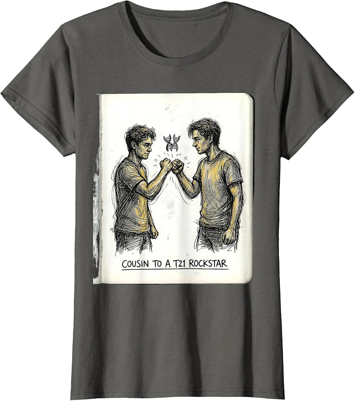 Women's Cousin To A T21 Rockstar Inspirational Down Syndrome T-Shirt - Asphalt Grey