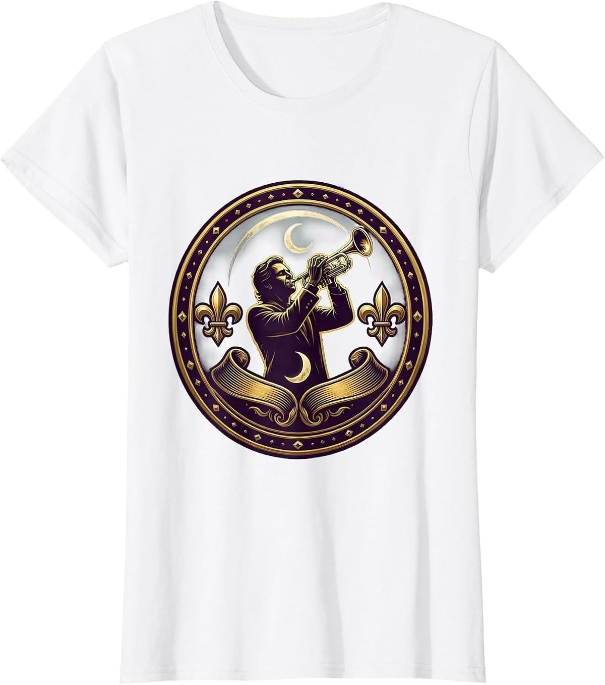 Mardi Gras Jazz Musician Silhouette Crescent Moon T-Shirt - White