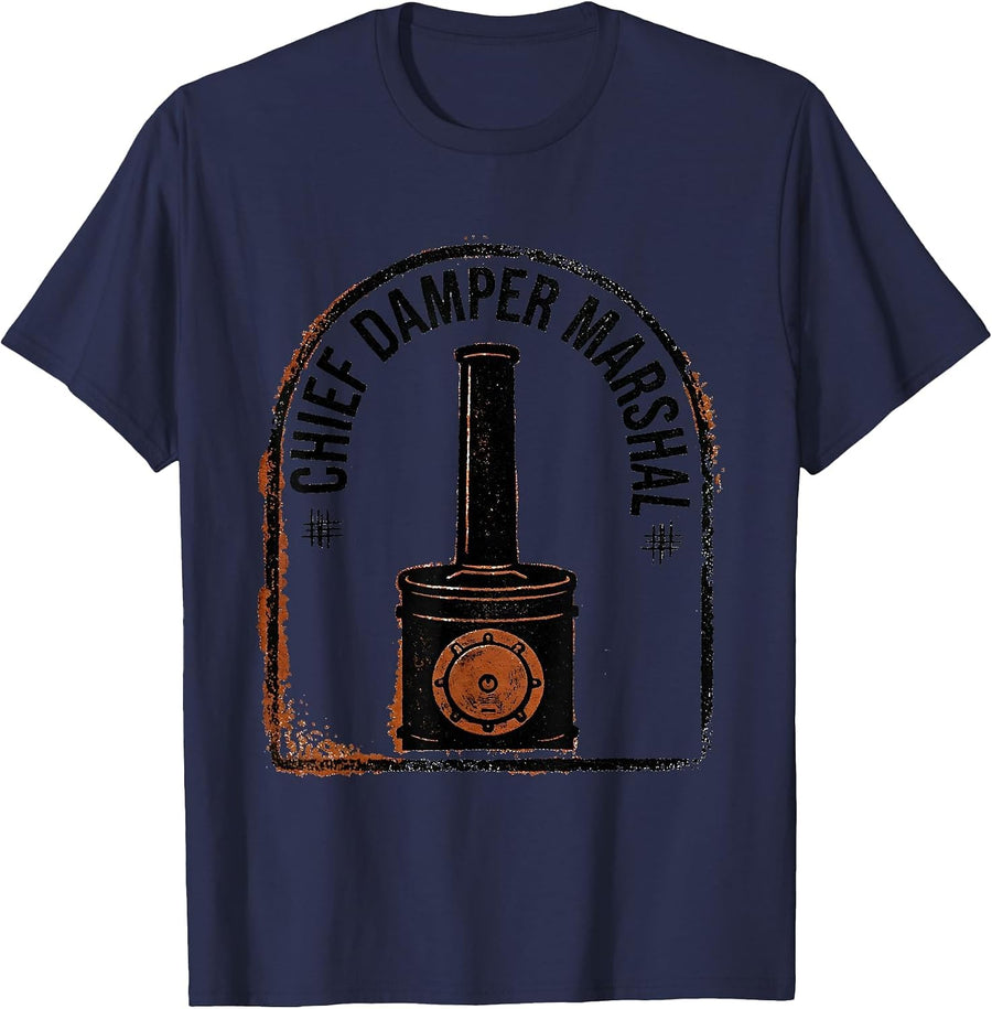 Chief Damper Marshal Rubber Stamp Funny BBQ Pitmaster T-Shirt - Navy Blue