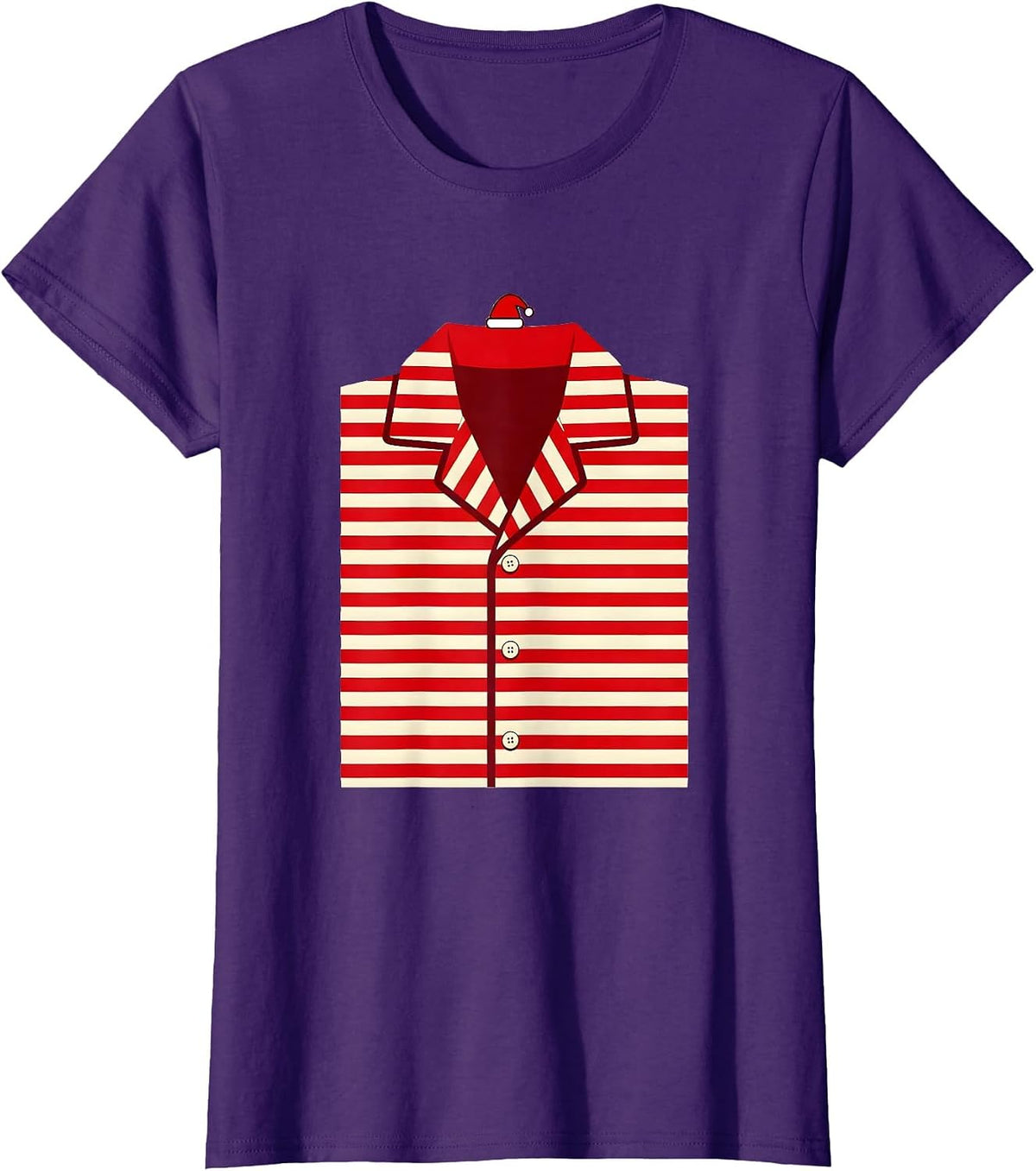 Women's Folded Pajama Fragment Minimalist Christmas Novelty T-Shirt - Purple
