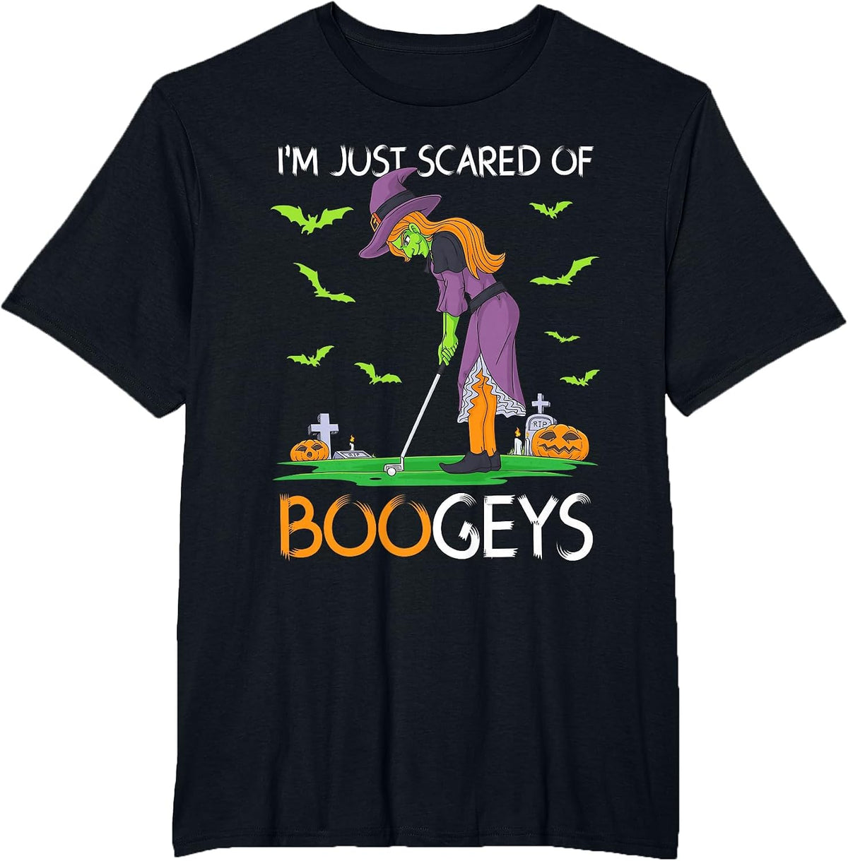 Just Scared of Bogeys Witch Golf Halloween T-Shirt - Black
