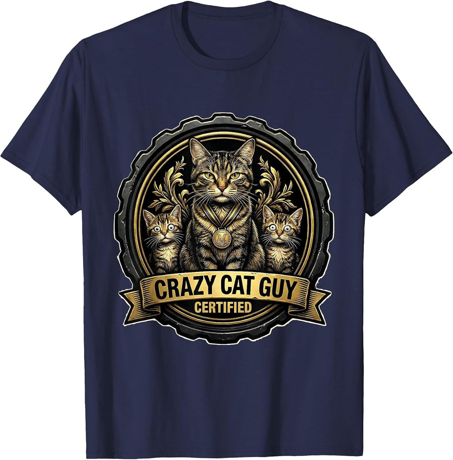Crazy Cat Guy Certified Funny Cat Design T-Shirt - Navy Blue