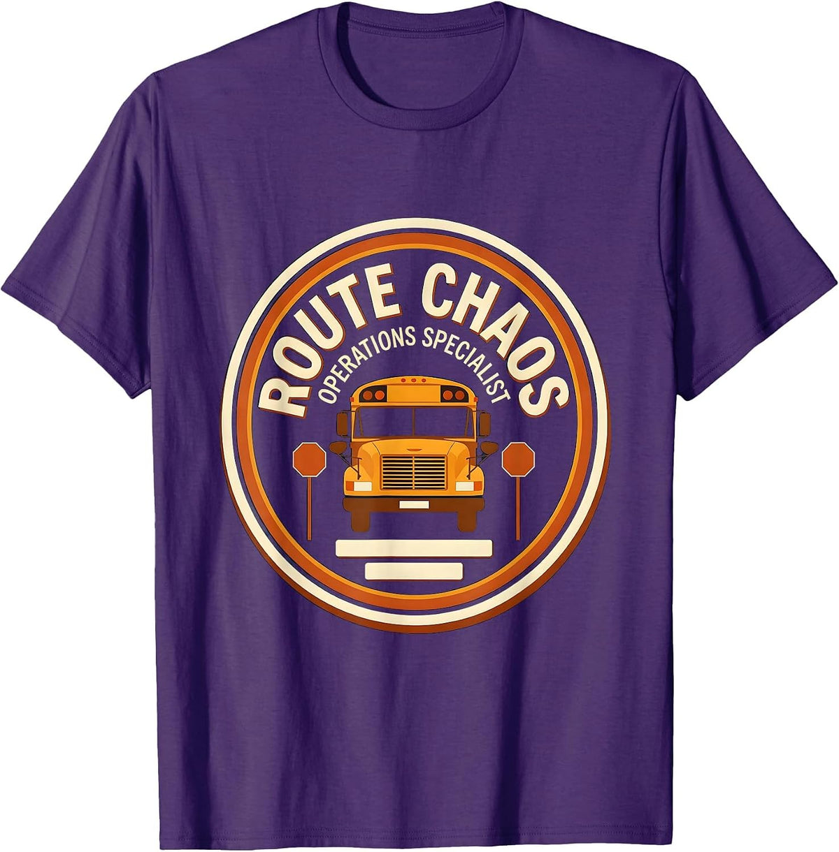 Route Chaos Operations Specialist Funny School Bus Driver T-Shirt - Purple