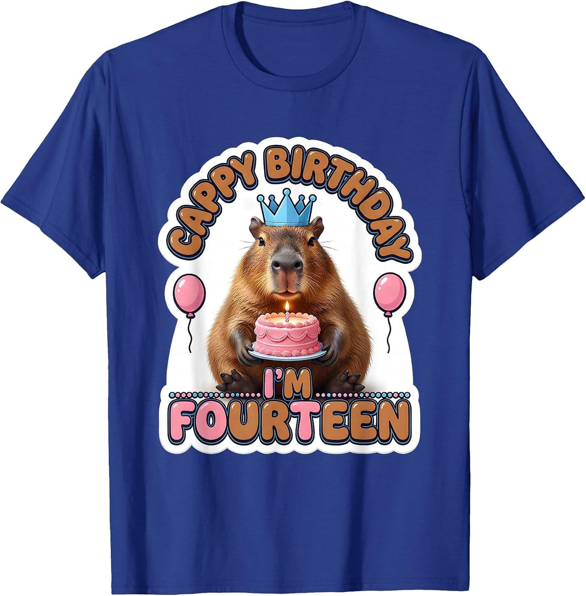 Men's Cappy Birthday I'm Fourteen Kawaii Capybara Birthday Girl T-Shirt - Royal Blue