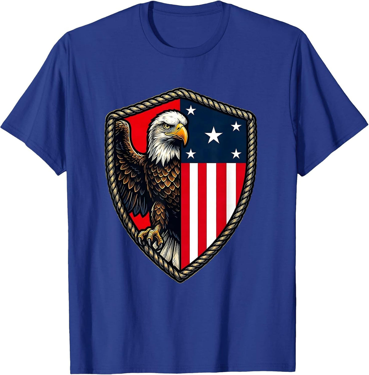 American Flag Eagle Split Graphic Design T-Shirt - Royal Blue