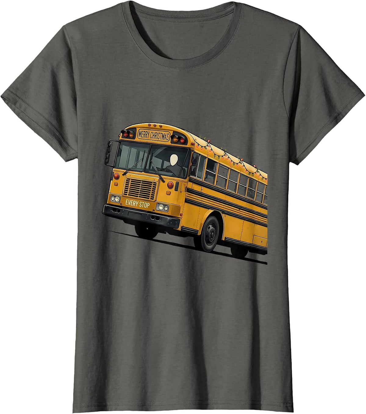 Women's Merry Christmas Every Stop Midcentury Modern School Bus T-Shirt - Asphalt Grey