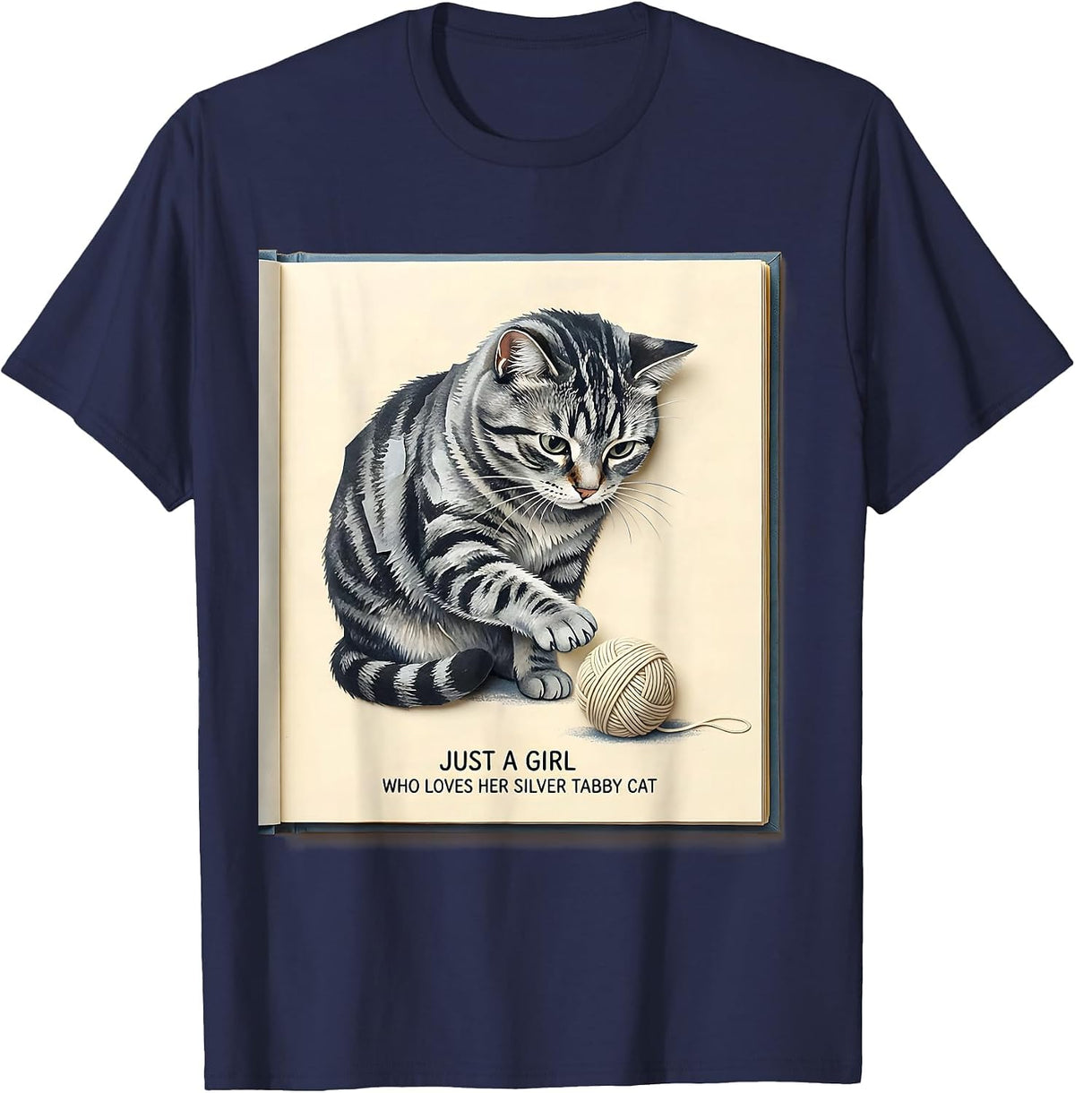 Men's Just A Girl Who Loves Her Silver Tabby Cat Cute T-Shirt - Navy Blue