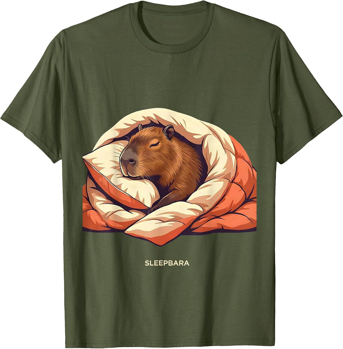 Men's Sleepbara Cute Capybara Pajama Pun Novelty Sleepwear T-Shirt - Olive Green