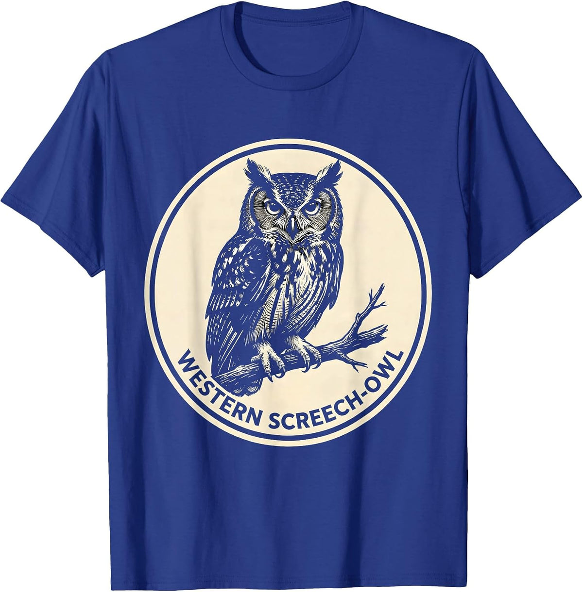 Men's Western Screech-Owl Scratchboard Owl Lover Birdwatcher T-Shirt - Royal Blue