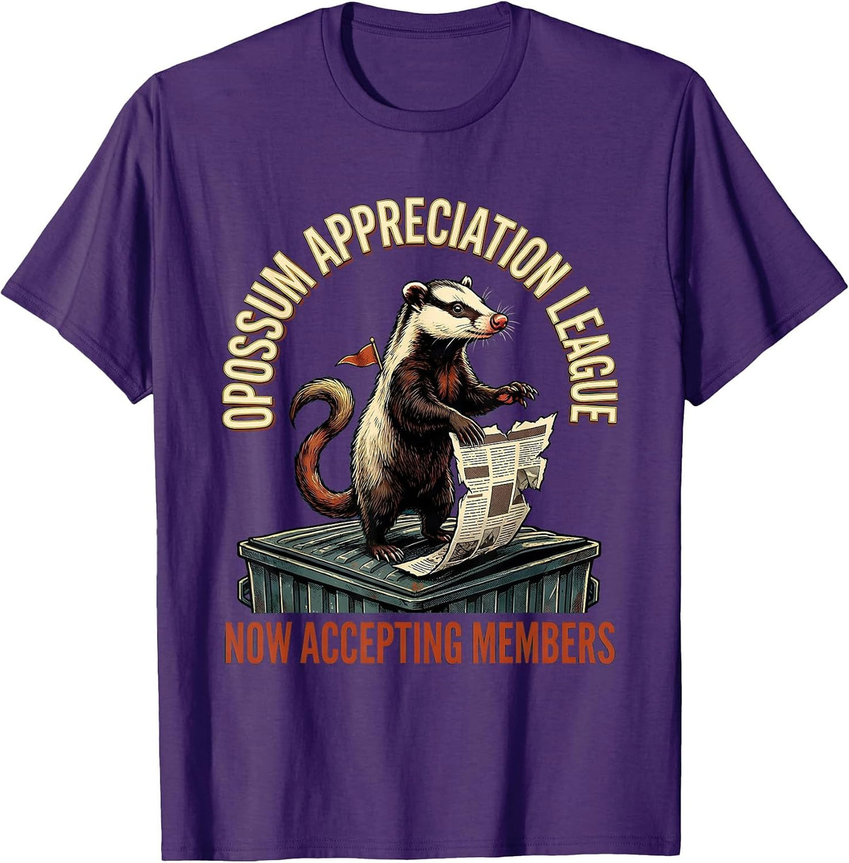 Opossum Appreciation League — Now Accepting Members Funny T-Shirt - Purple