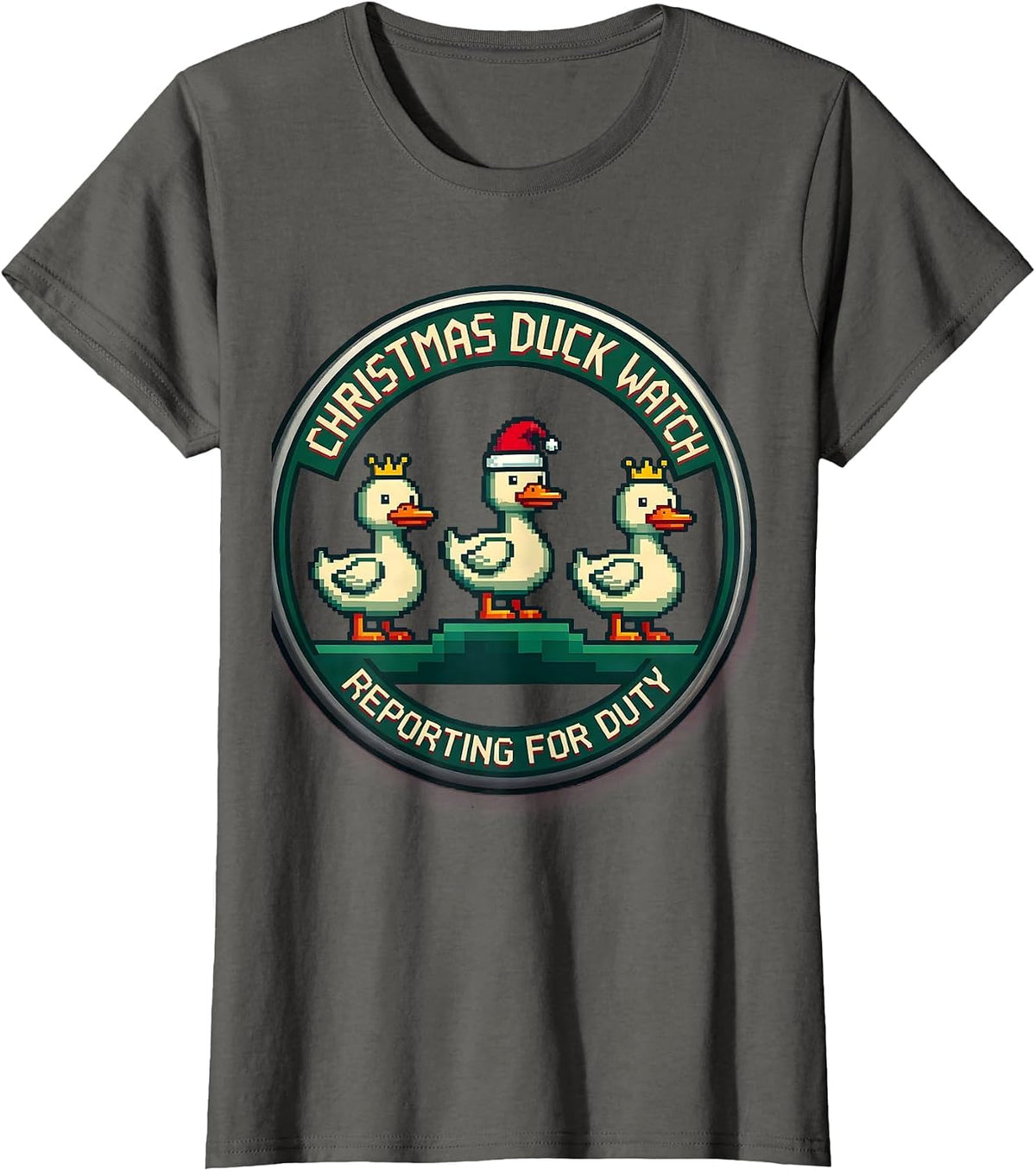 Women's Christmas Duck Watch Reporting for Duty Funny Duck Lover T-Shirt - Asphalt Grey