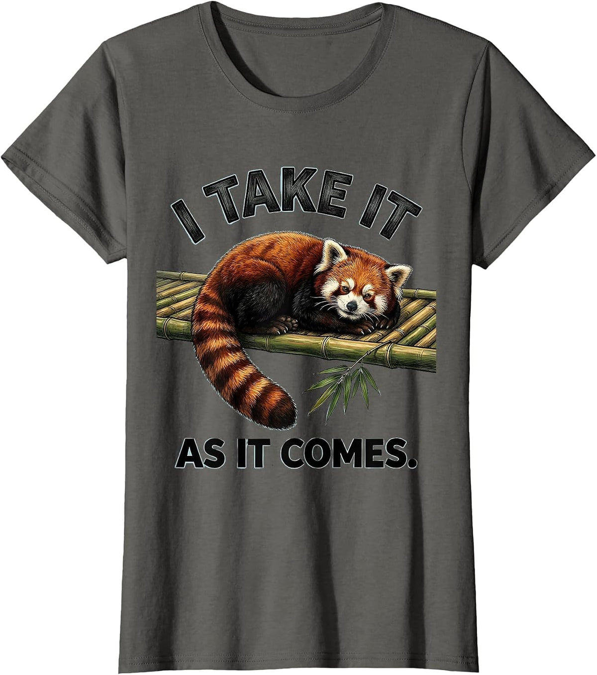 Women's I Take It As It Comes Cute Red Panda Lover Humor Gift T-Shirt - Asphalt Grey