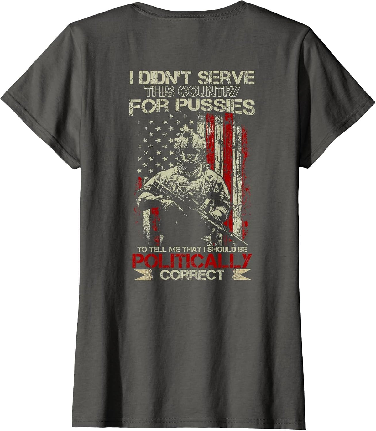 I Didn't Serve This Country for Pussies USA Flag on Back T-Shirt - Asphalt Grey