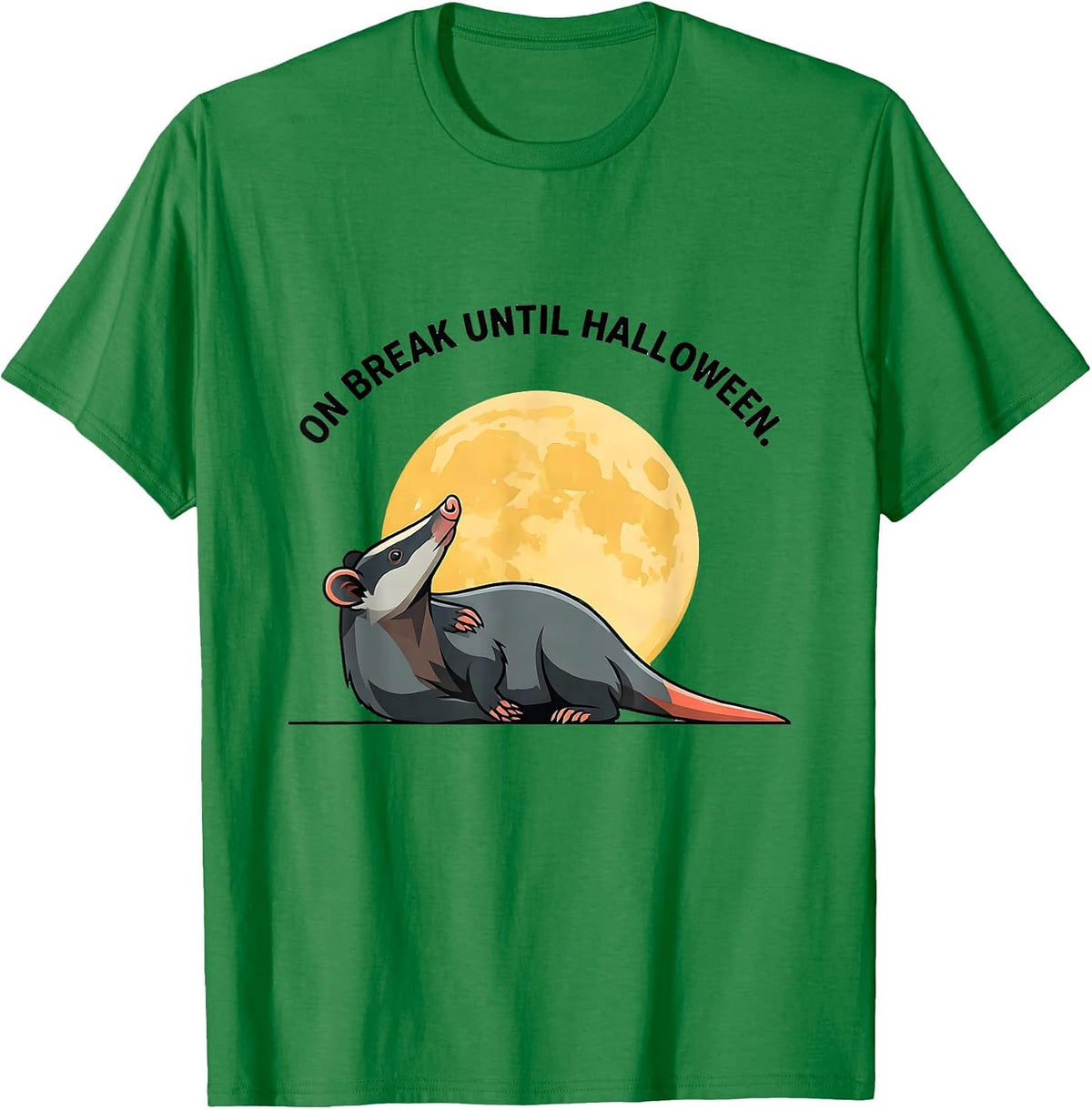 Men's On Break Until Halloween Whimsical Spooky Opossum Halloween T-Shirt - Kelly Green