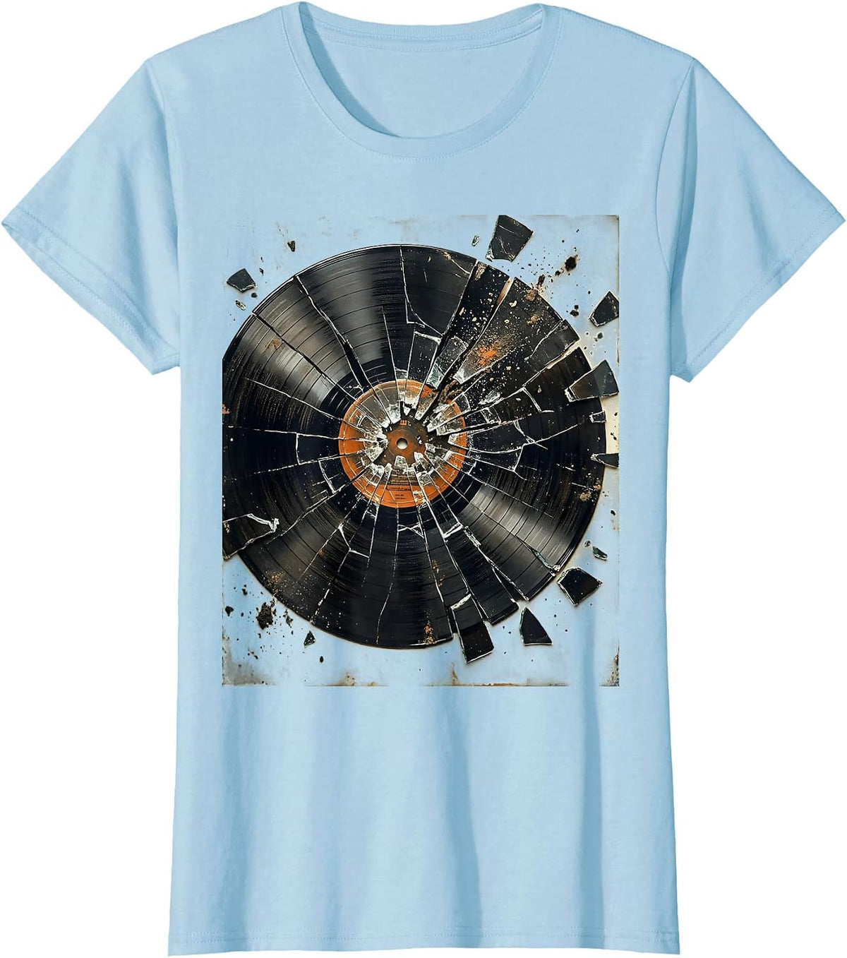 Shattered Vinyl Record Punk Art Design T-Shirt - Baby Blue