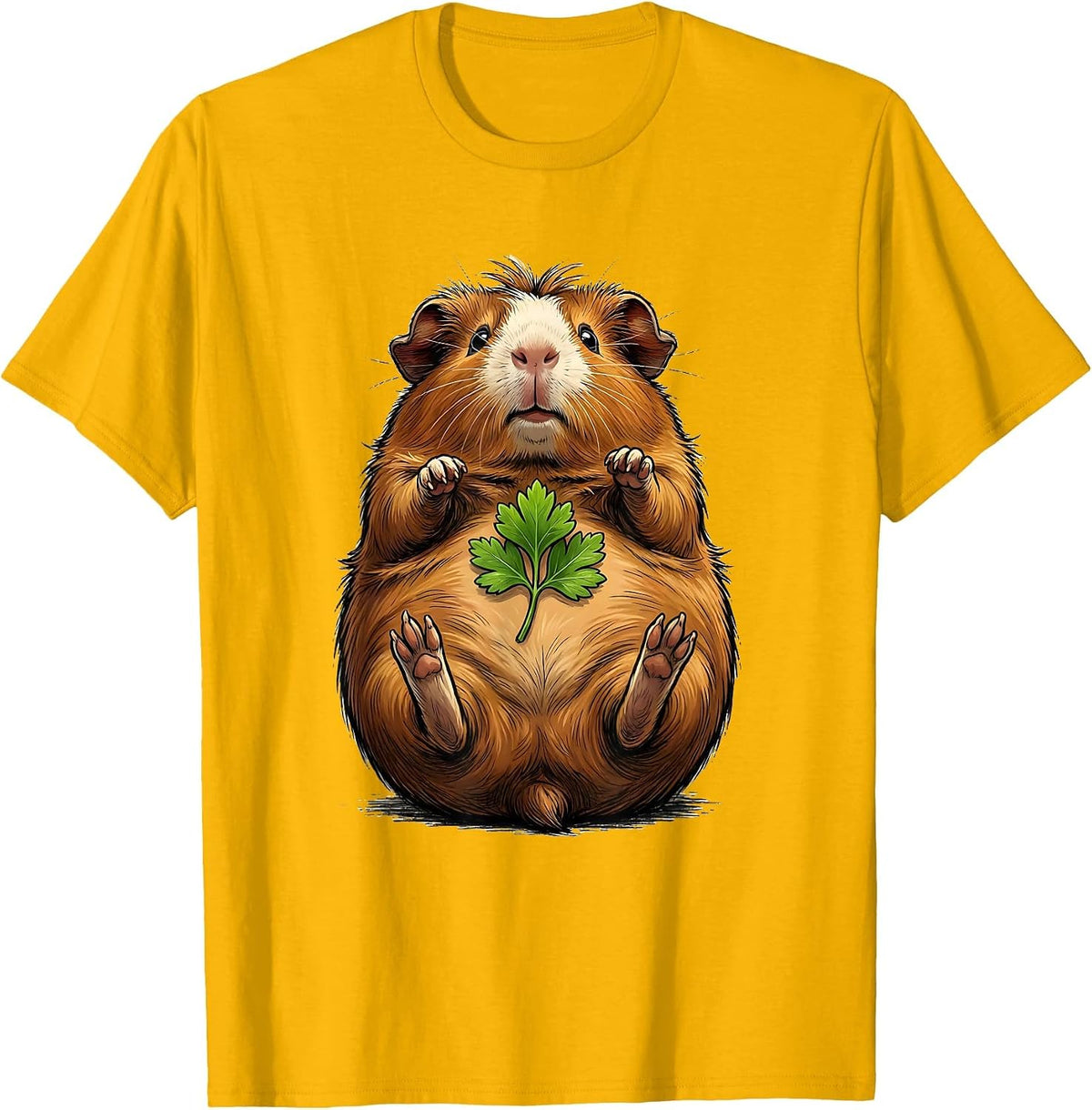 Rounded Tailless Guinea Pig Cartoon Pet Lover Humor T-Shirt - Golden Yellow