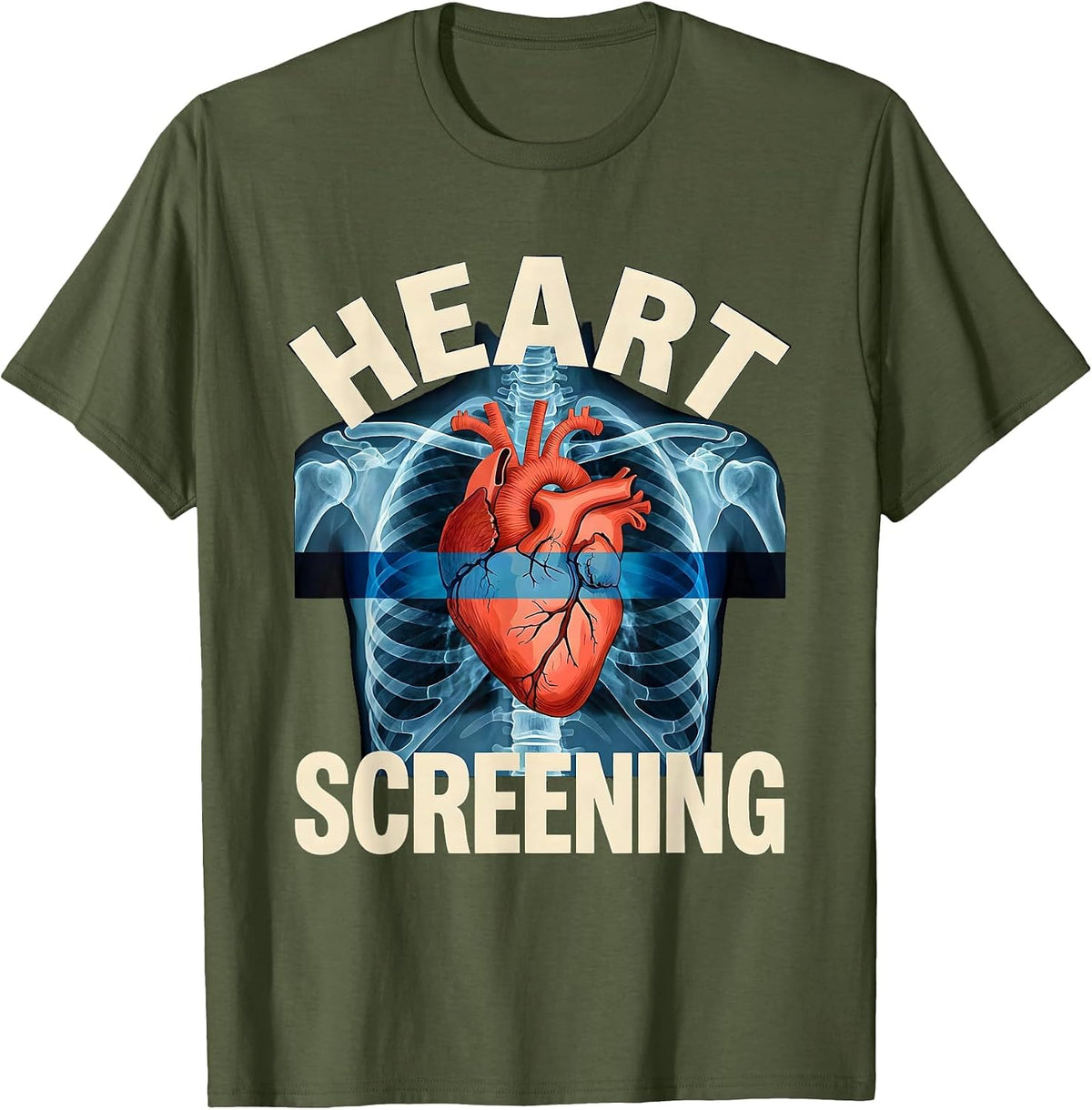 Heart Screening Funny Radiology Tech Valentine Skeleton T-Shirt - Olive Green