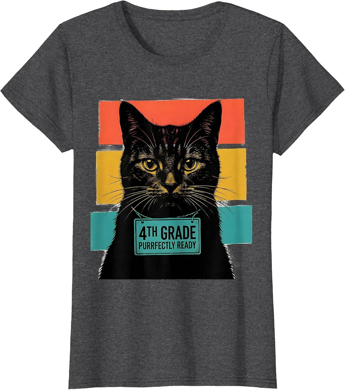 Women's 4th Grade Purrfectly Ready Cute Cat Back To School Girls T-Shirt - Dark Heather Grey