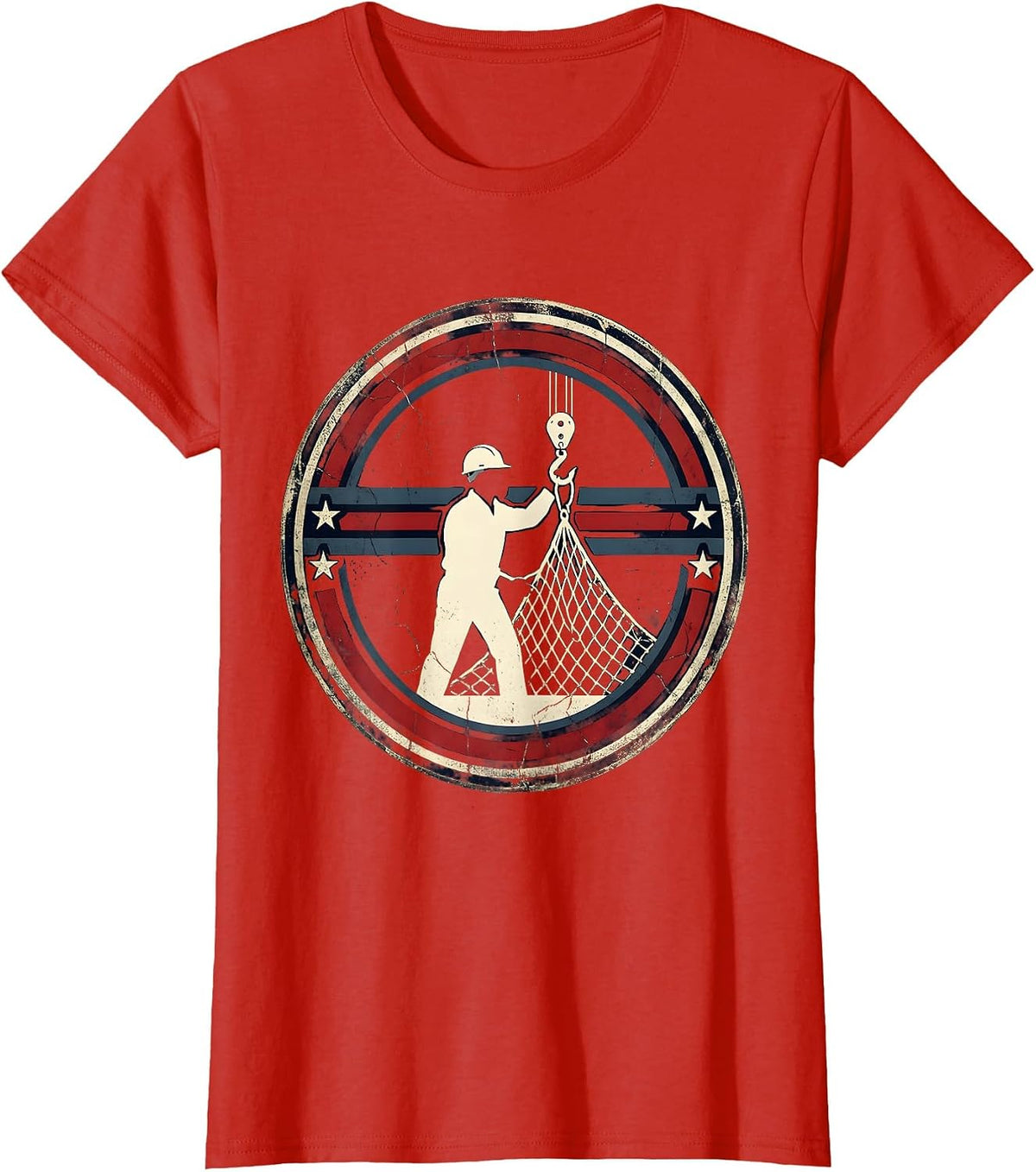 Labor Day Dock Worker Cargo Crane Graphic T-Shirt - Red