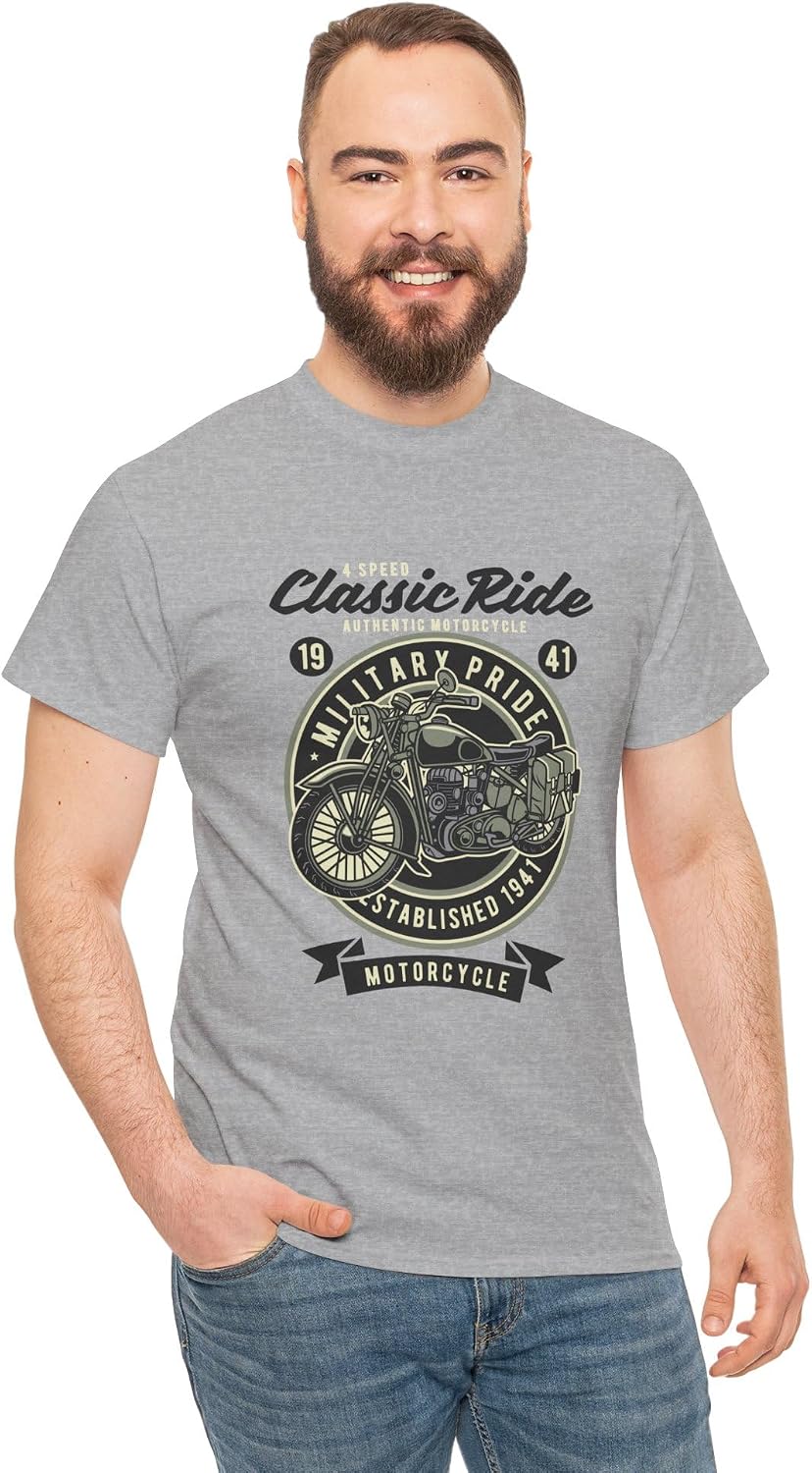 GANDAR® Classic Ride T-Shirt Unisex Motorcycle Graphic Tee Cute Vintage Biker Casual Outfit Apparel Gift - Sport Grey