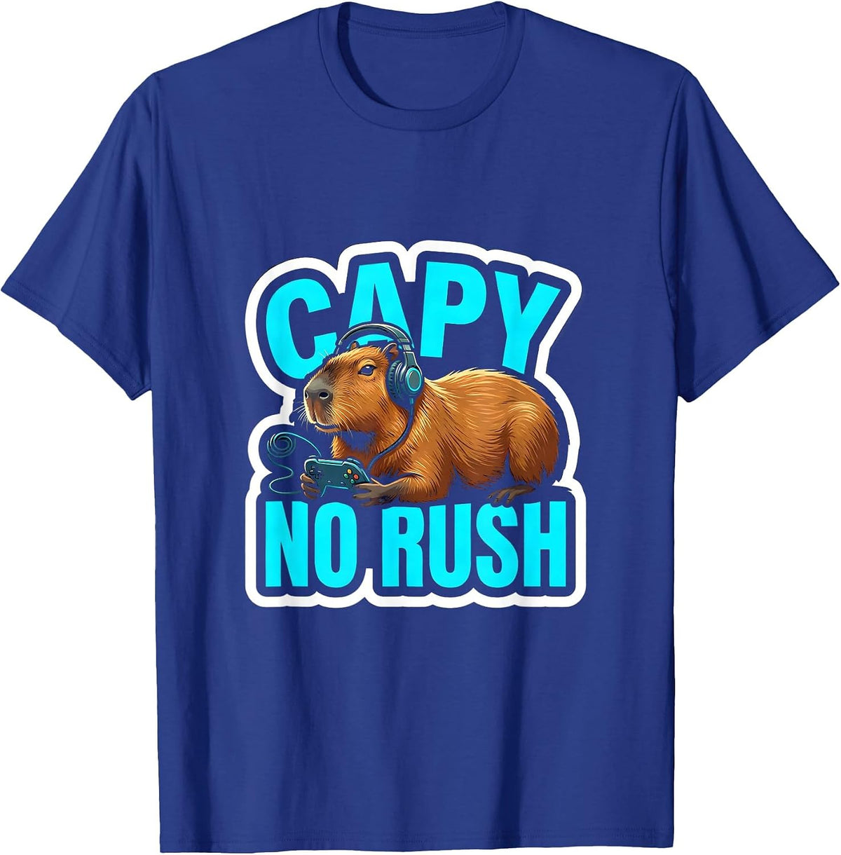 Capy, No Rush Funny Capybara Gaming Meme Youth Humor T-Shirt - Royal Blue