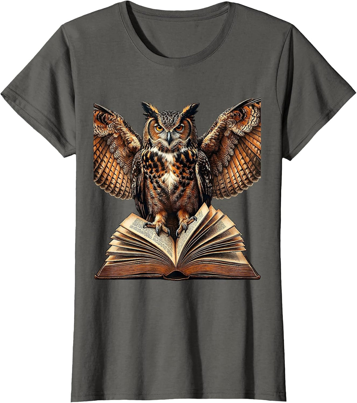 Women's Owl on Open Textbook College Graphic T-Shirt - Asphalt Grey