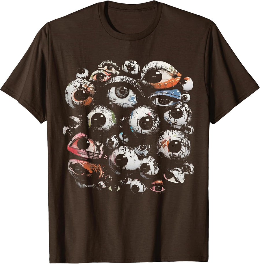 Eyes Eyeballs Weird Grunge Goth Alt Odd Strange Aesthetic T-Shirt - Brown