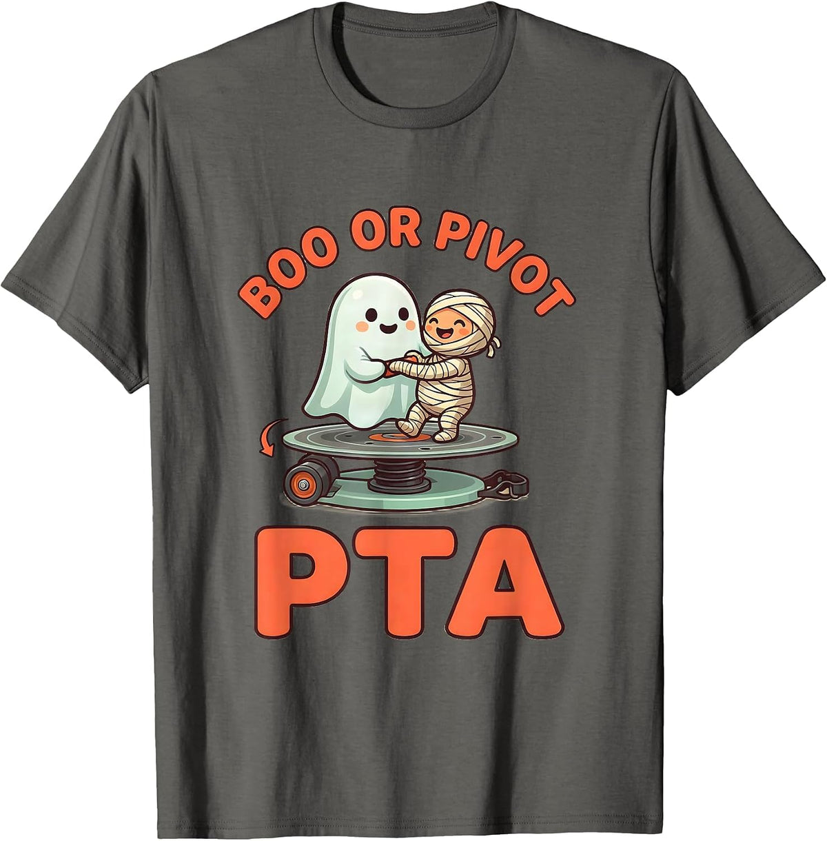 Men's Boo Or Pivot PTA Cute Kawaii Halloween Rehab Therapy Team T-Shirt - Asphalt Grey