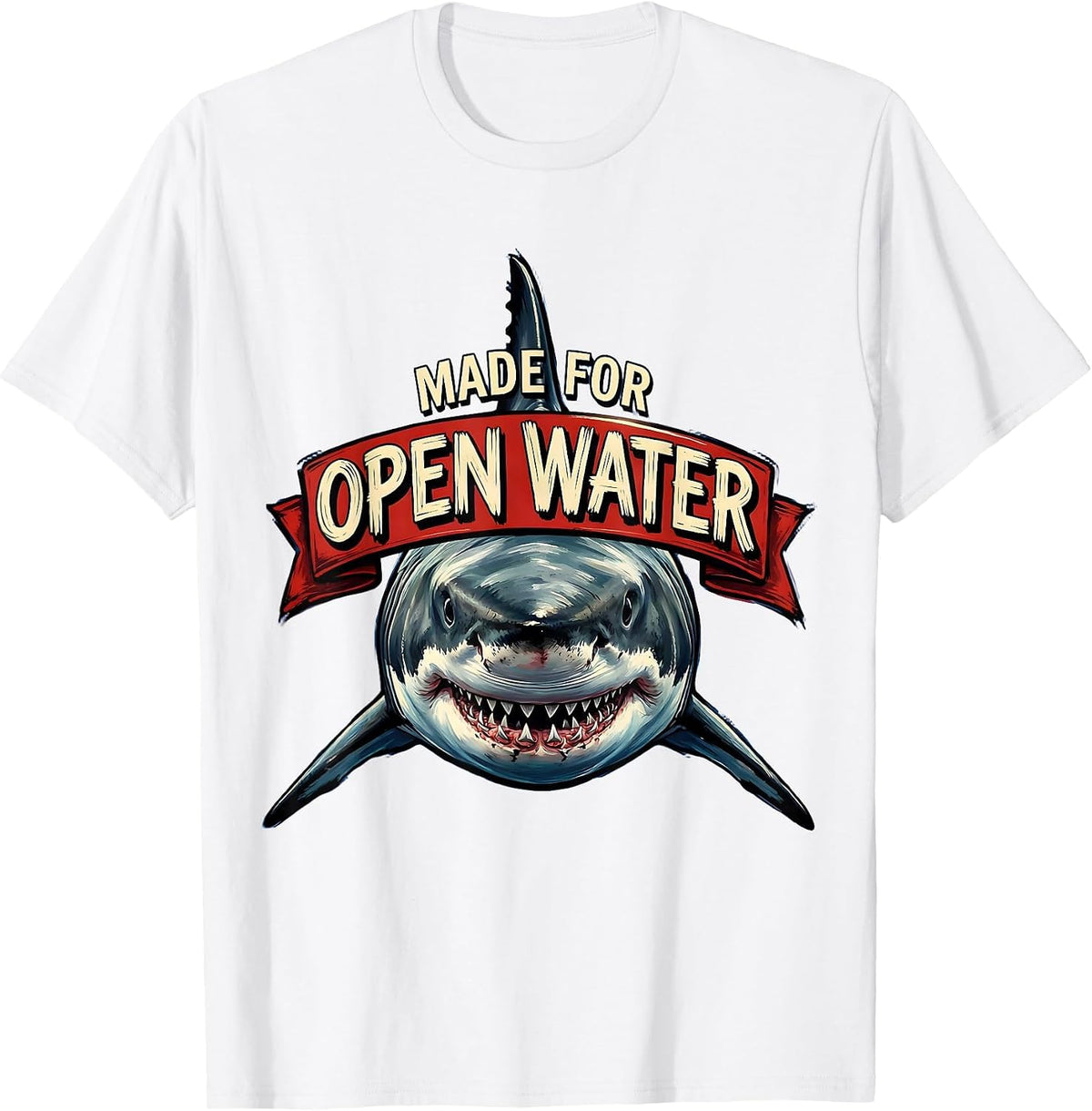 Men's Made for Open Water Shark Graphic Design T-Shirt - White