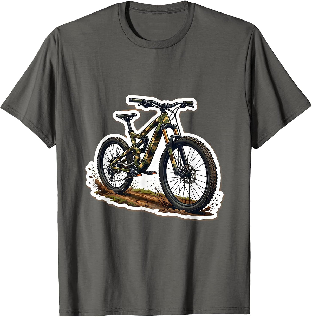 Men's Youth Camo Mountain Bike Dirt Trail Graphic T-Shirt - Asphalt Grey