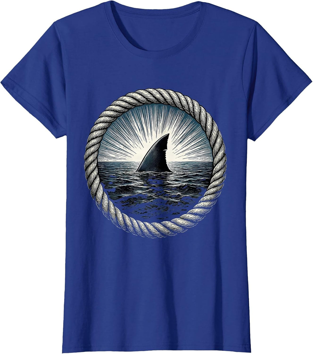 Women's Shark Fin Ocean Freedom Graphic Design T-Shirt - Royal Blue