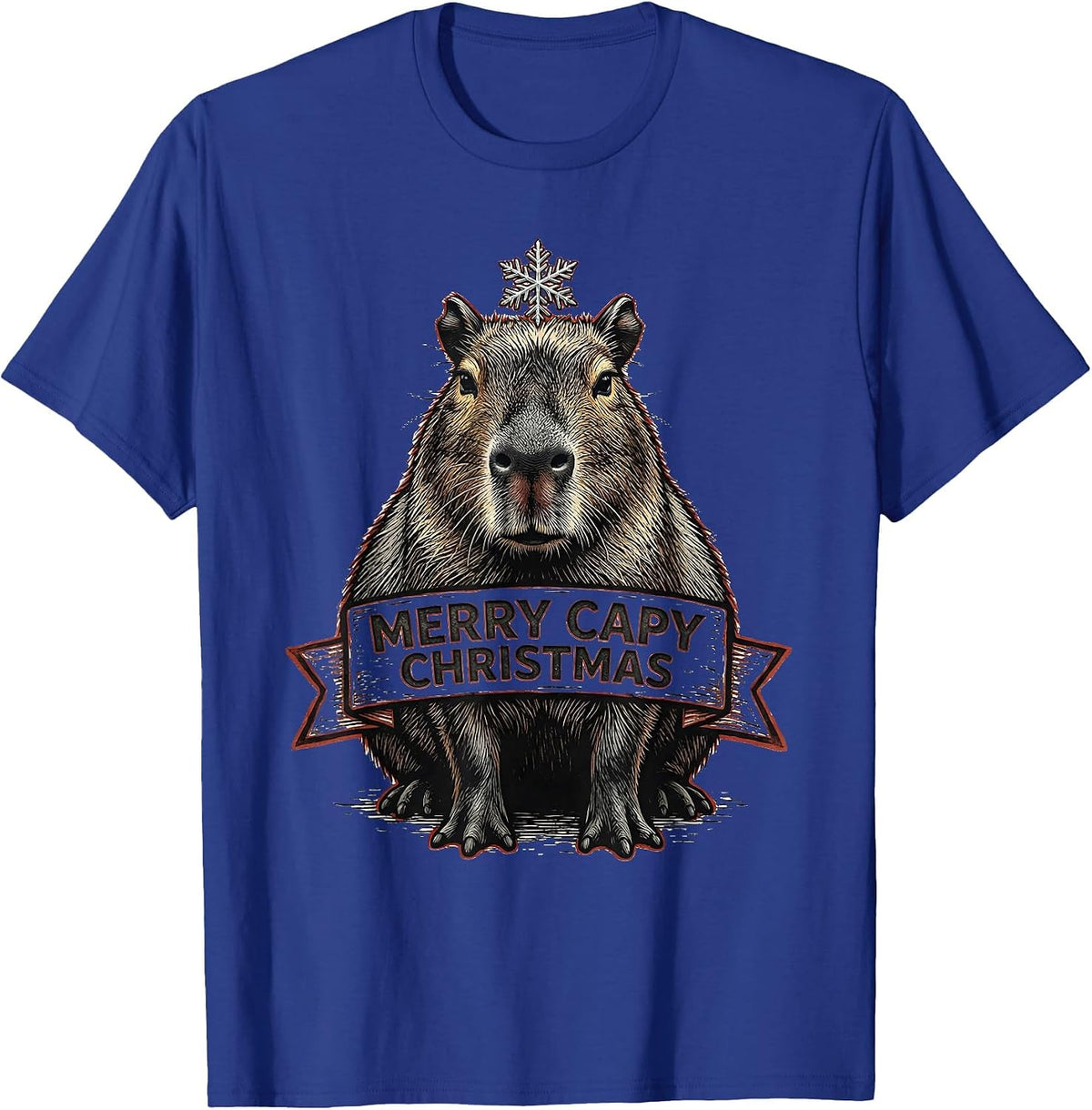 Merry Capy Christmas Funny Capybara Animal Lover Holiday T-Shirt - Royal Blue