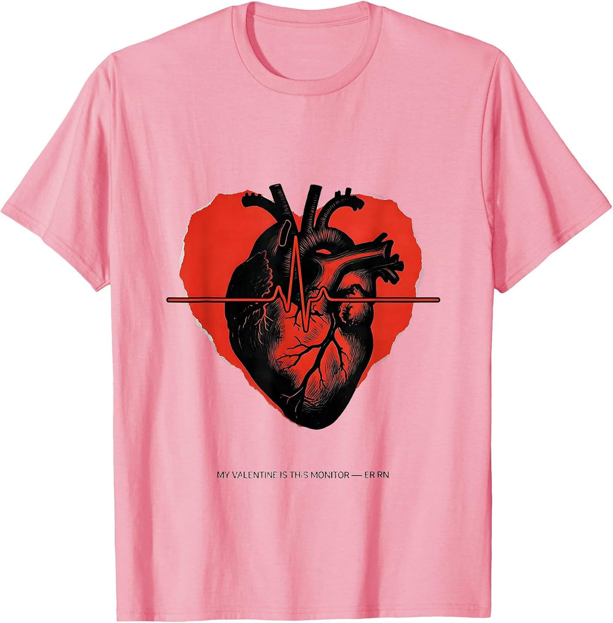 Men's My Valentine Is This Monitor ER RN Funny Nurse Valentine T-Shirt - Pink