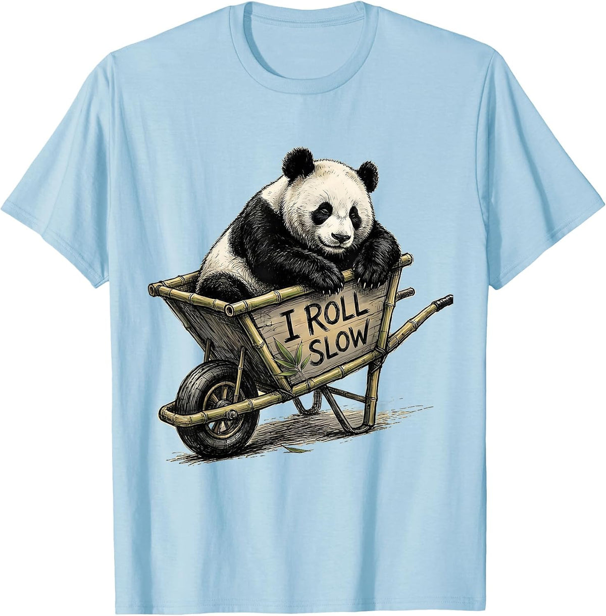 Men's I Roll Slow Hand-Sketched Panda Lover Cute Humor T-Shirt - Baby Blue