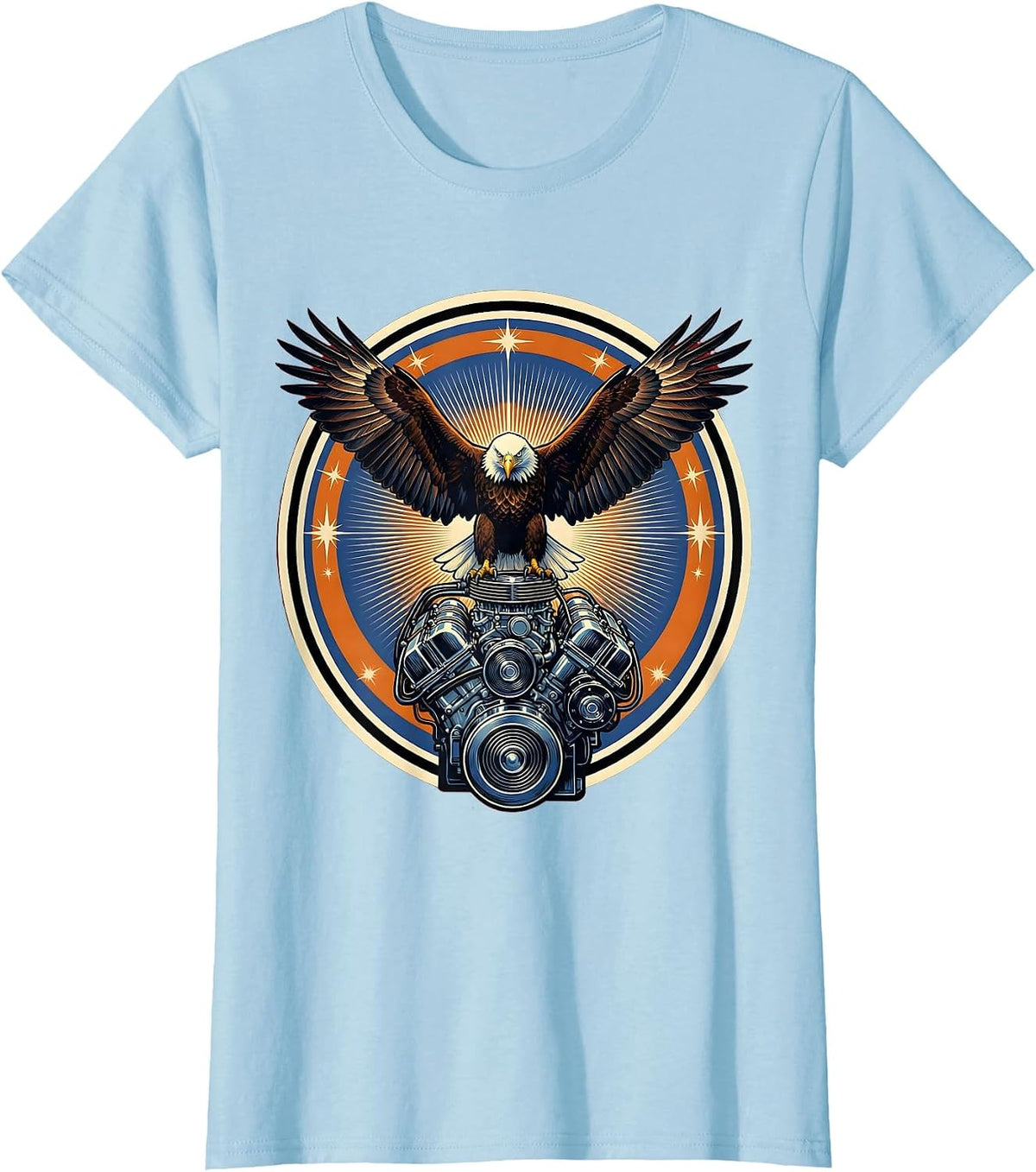 Valley Forge Automotive Bald Eagle V8 Engine T-Shirt - Baby Blue