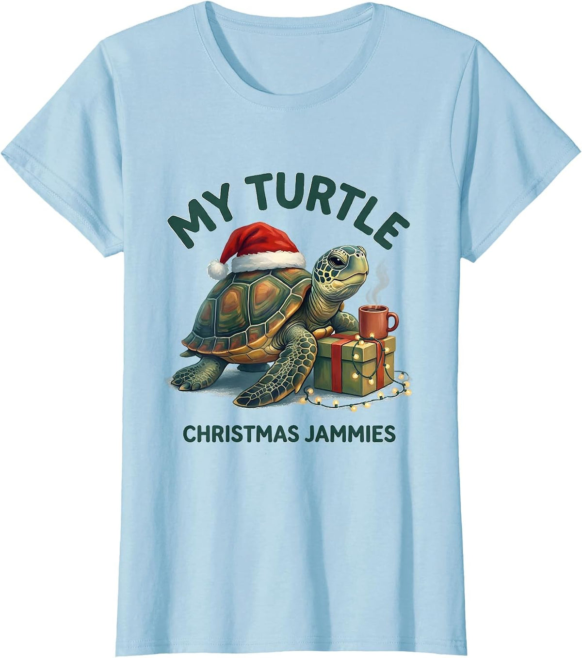 My Turtle Christmas Jammies Whimsical Sea Turtle Santa Hat T-Shirt - Baby Blue