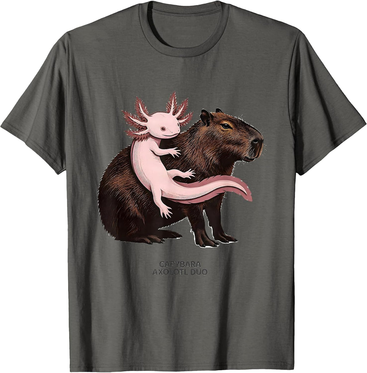 Capybara Axolotl Duo Cute Kawaii Animal Lover Kids Gift T-Shirt - Asphalt Grey