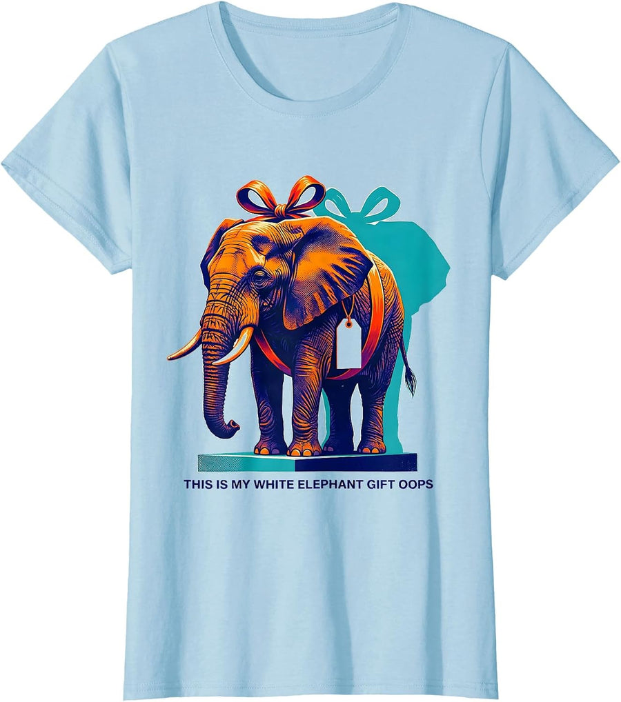 Women's This Is My White Elephant Gift Oops Funny Holiday Party Swap T-Shirt - Baby Blue