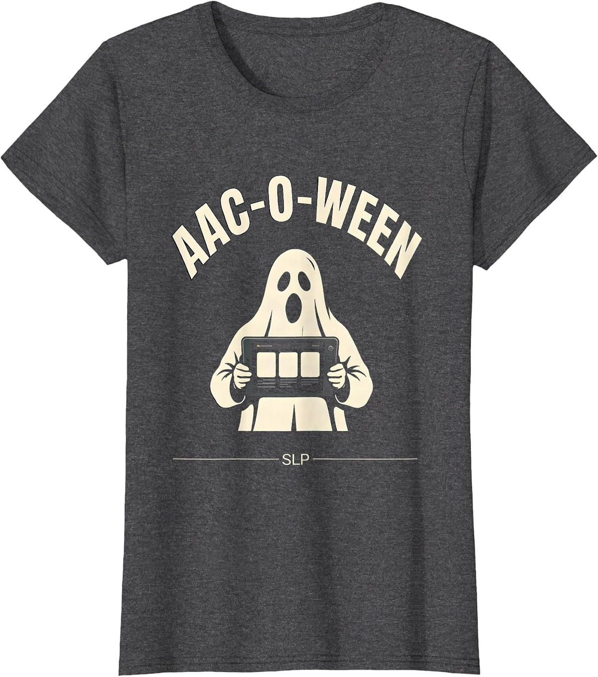 Women's AAC-O-Ween SLP Speech Language Pathology Halloween Therapist T-Shirt - Dark Heather Grey
