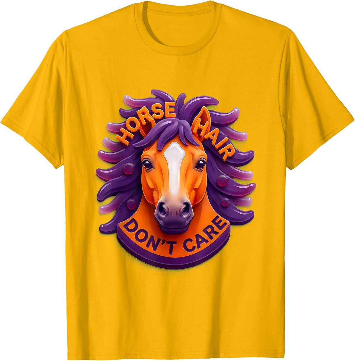 Men's Horse Hair Don't Care Funny Equestrian Design T-Shirt - Golden Yellow