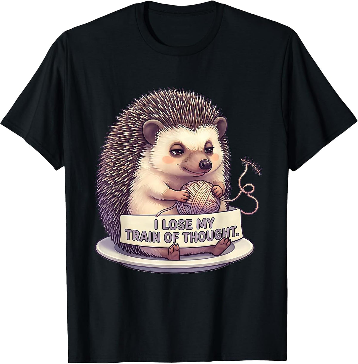 Men's I Lose My Train Of Thought Cute Kawaii Hedgehog T-Shirt - Black