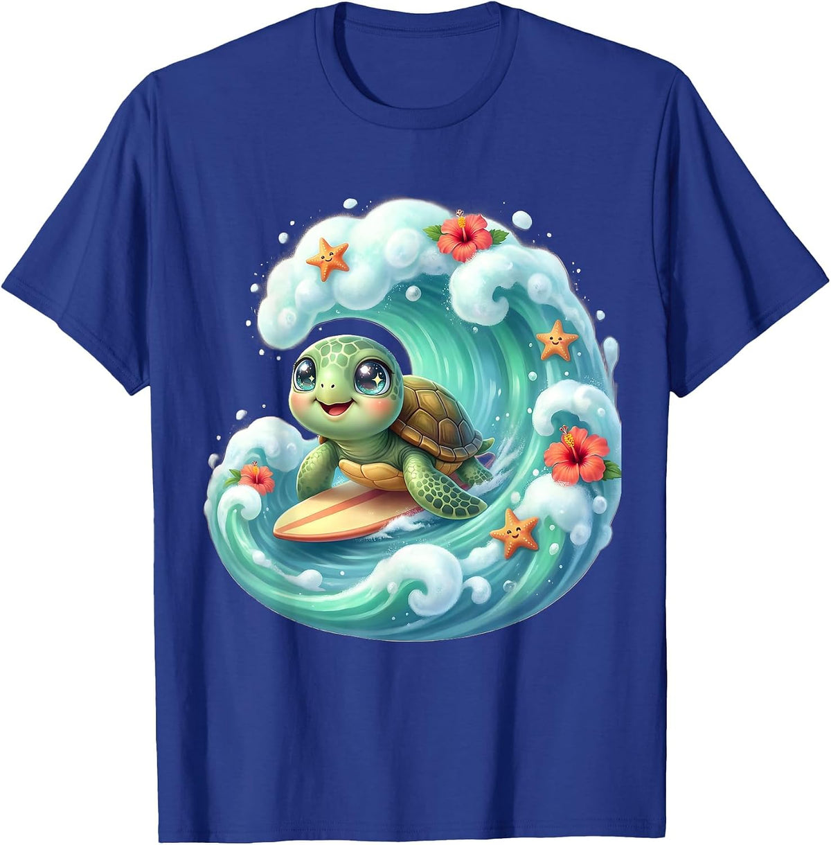 Baby Sea Turtle Surfing Wave Kids Hawaiian T-Shirt - Royal Blue