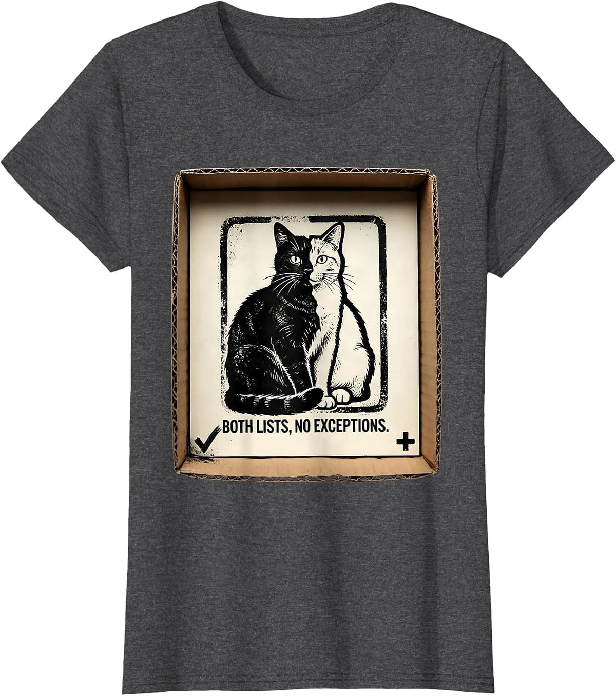 Women's Both Lists No Exceptions Funny Quantum Physics Cat Owner T-Shirt - Dark Heather Grey