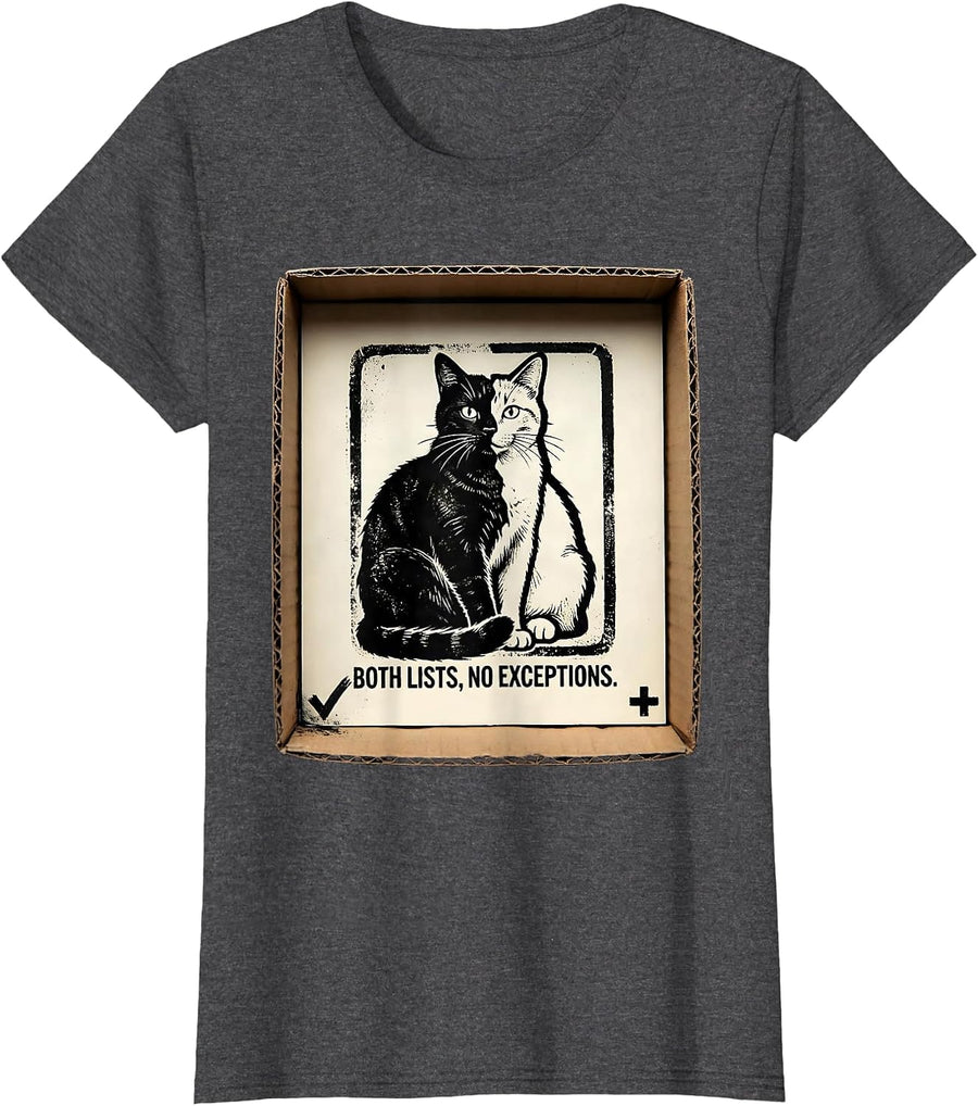 Women's Both Lists No Exceptions Funny Quantum Physics Cat Owner T-Shirt - Dark Heather Grey