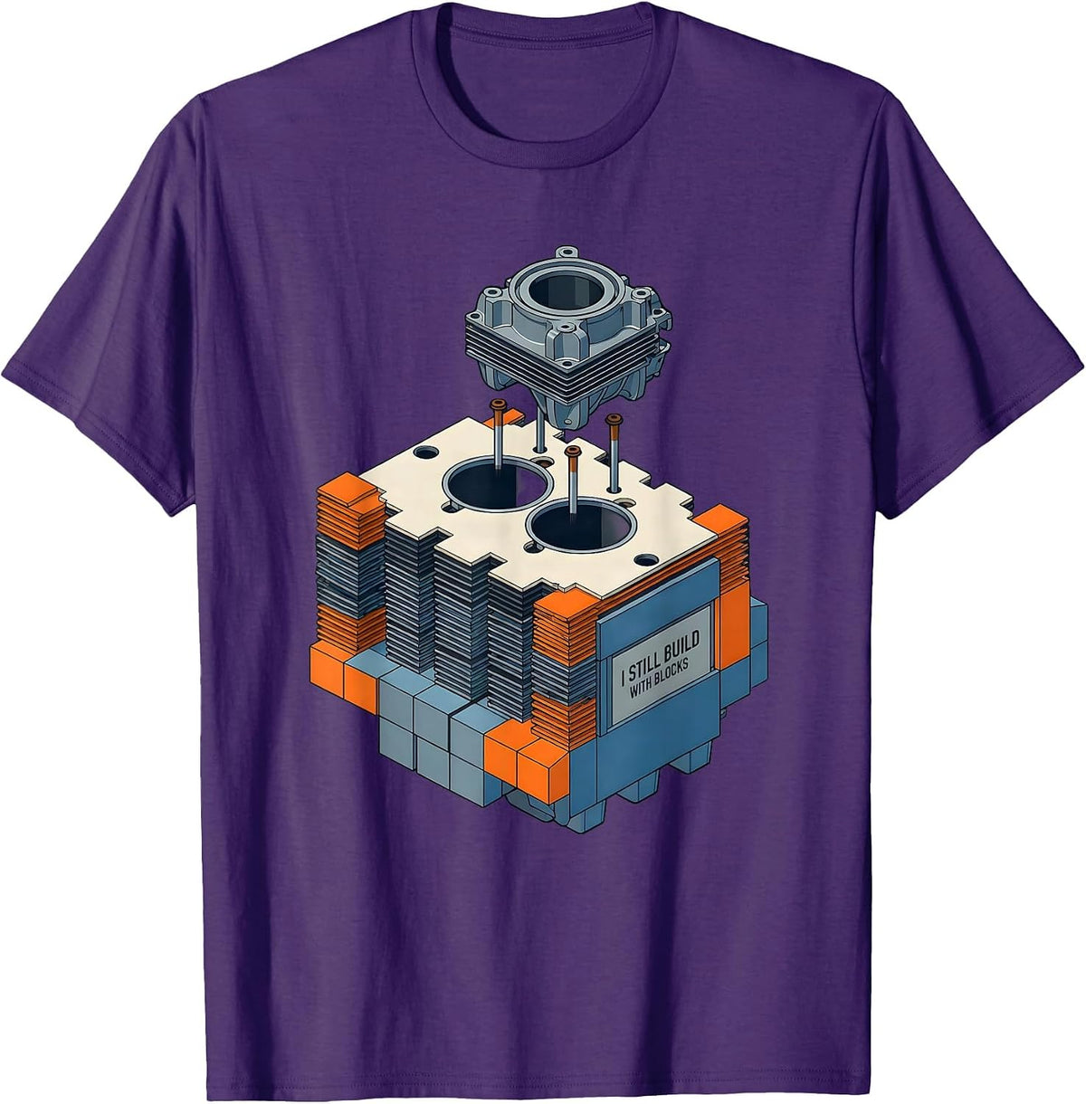 Men's I Still Build With Blocks Funny Mechanic Garage Engine Gift T-Shirt - Purple