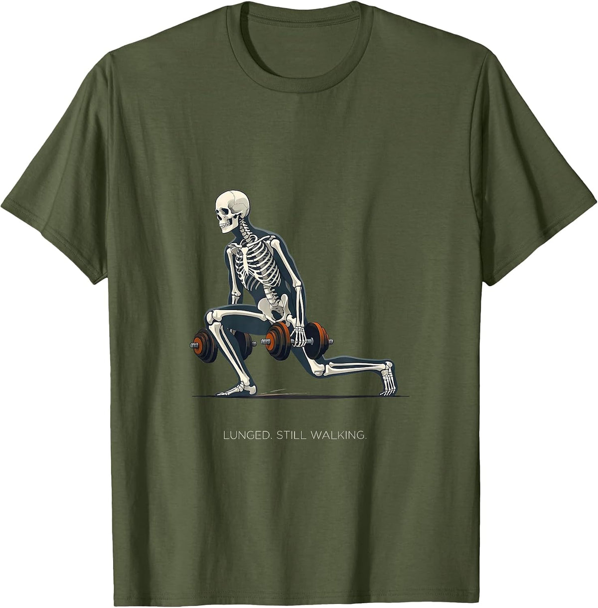 Men's Lunged. Still Walking Funny Gym Skeleton Weightlifting T-Shirt - Olive Green