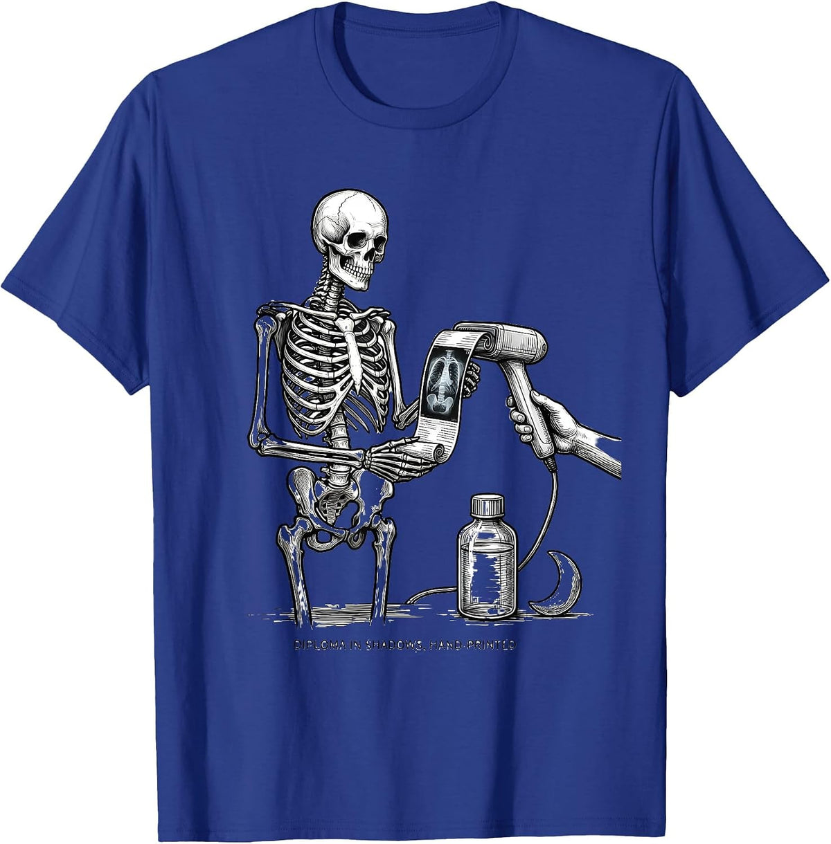 Men's Diploma In Shadows Hand-Printed Radiology Tech Halloween T-Shirt - Royal Blue