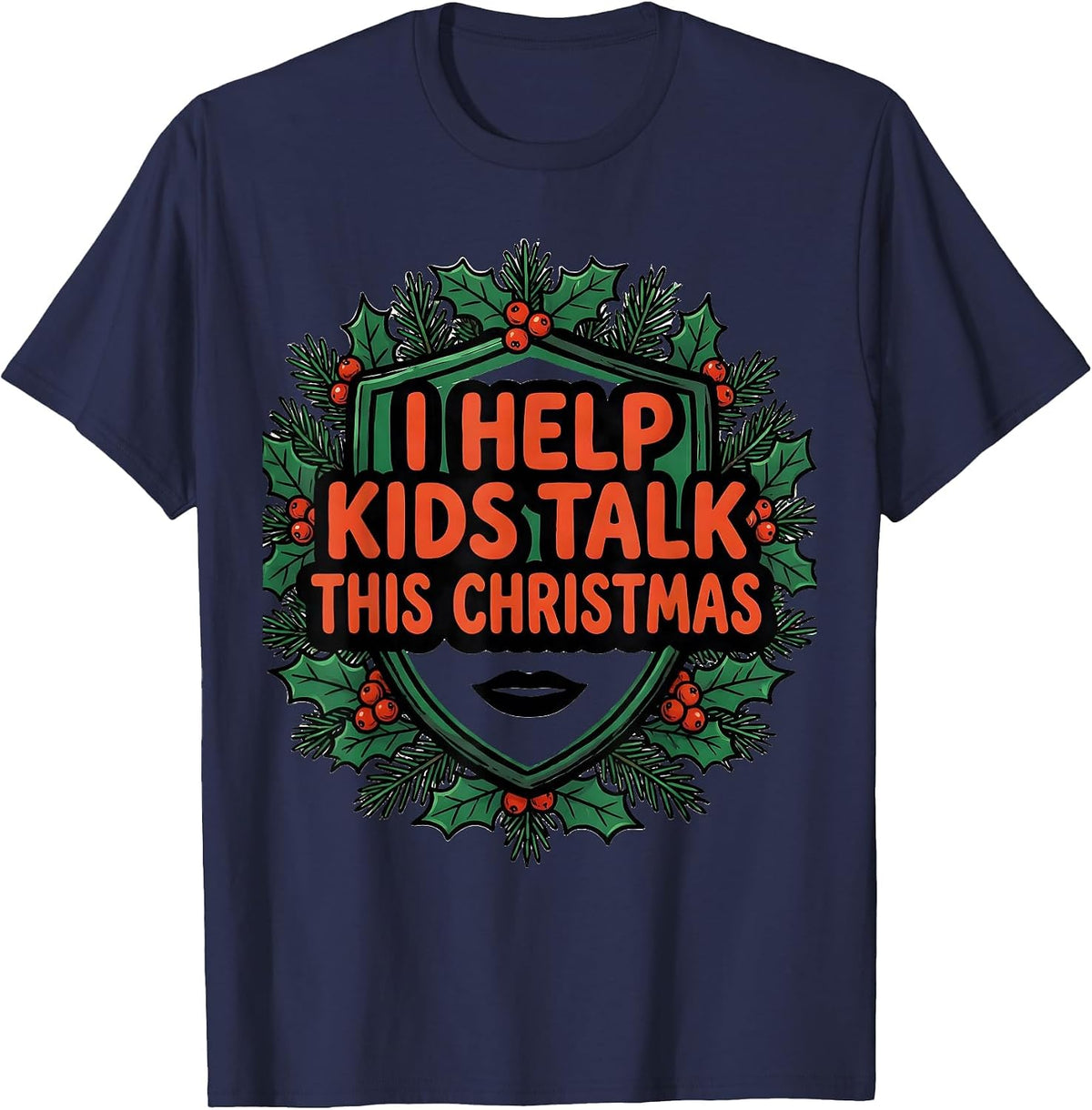 Men's I Help Kids Talk This Christmas Retro Speech Therapist SLP T-Shirt - Navy Blue